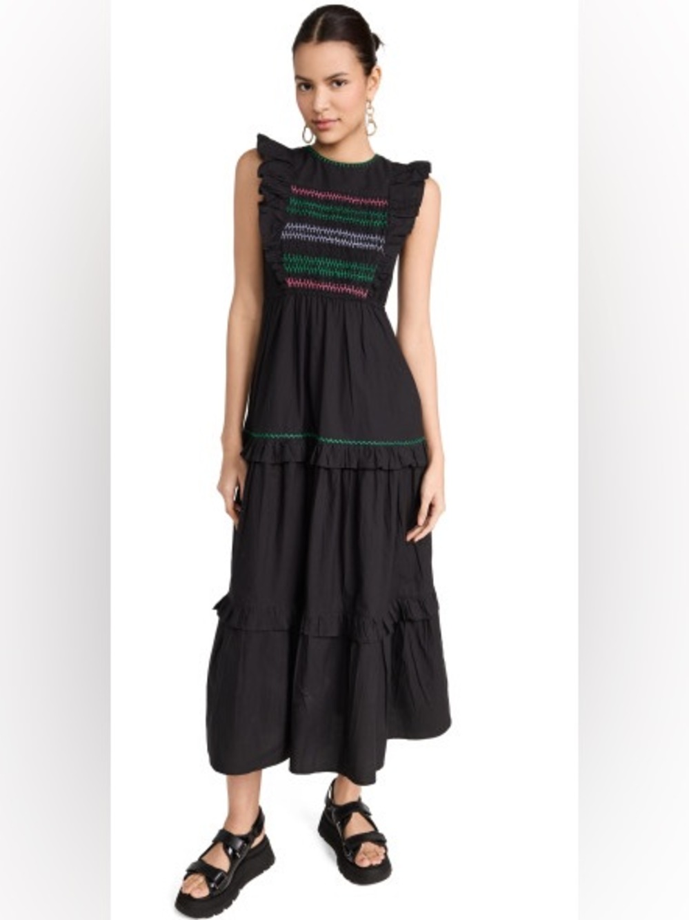 Banjanan Iris Tiered Maxi Dress Black Size Large MINT